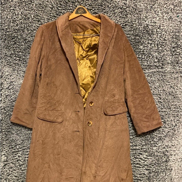 Women’s Tan Long soft Coat faux Suede Size 10 - Picture 8 of 10